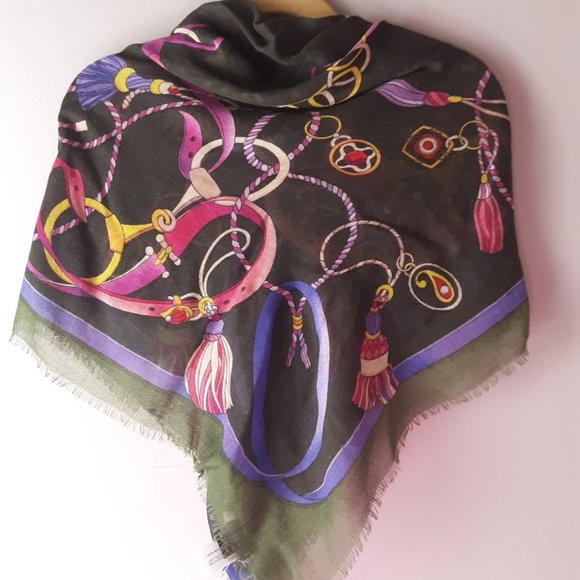 Barbieri Larioseta Italy Lightweight Floral Scarf 100% Fine Wool New! Square 36" - Picture 5 of 14